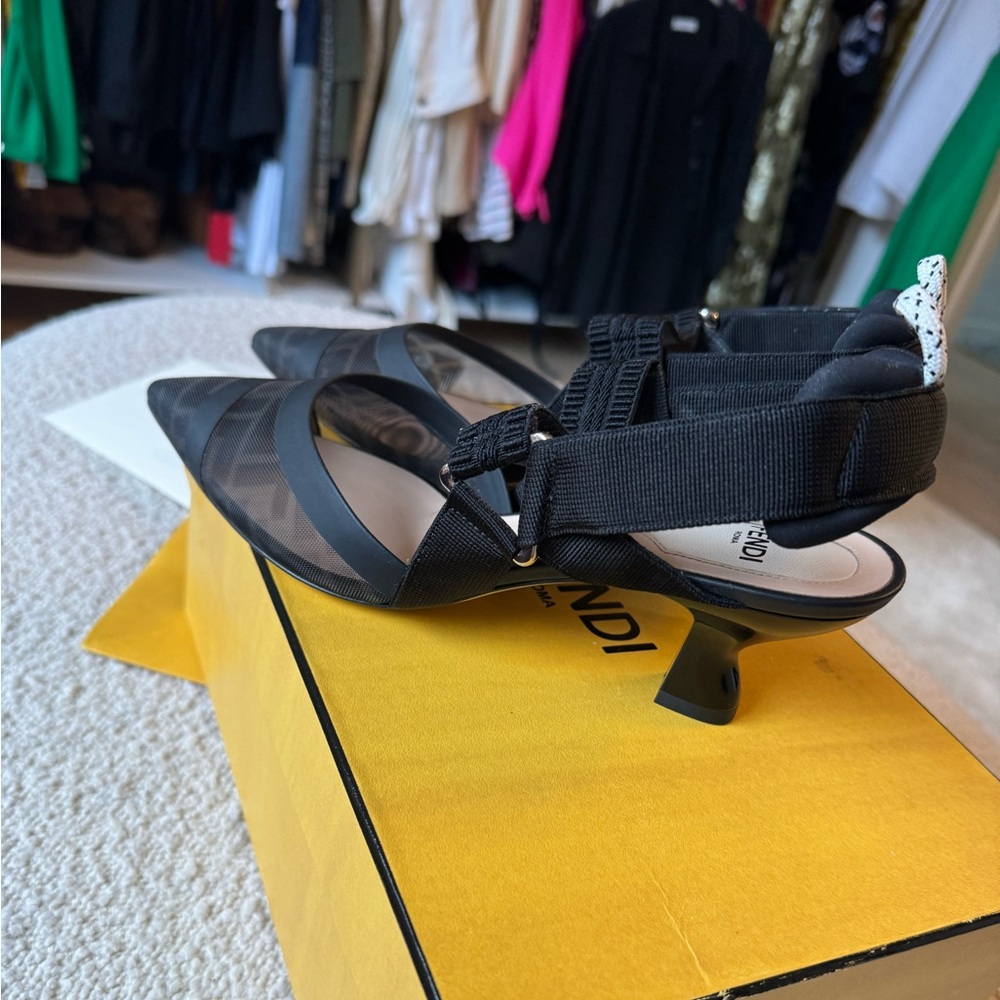 Fendi 55mm Colibri Black Mesh Slingbacks 38